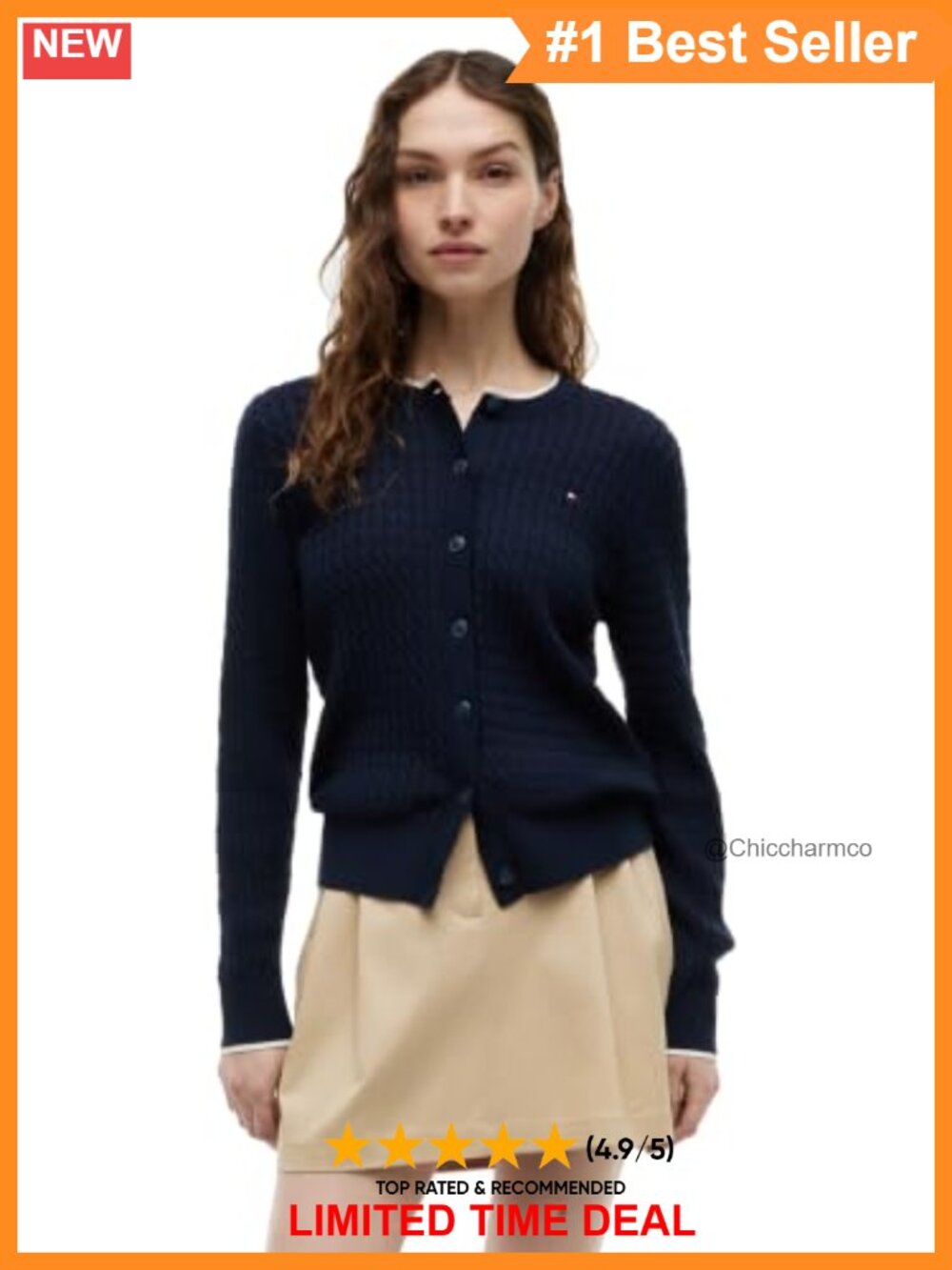 Cable Knit Crew Neck Button Down Cardigan Sweater Long Sleeve